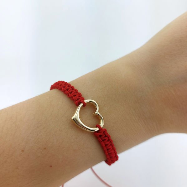 14 Ayar Altın Kalpli Örgü Bileklik - Sevgililer Günü Hediyesi ABYBLK0132