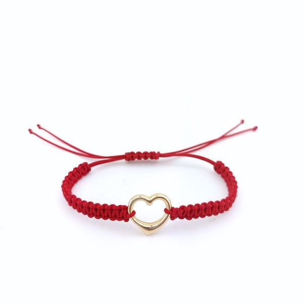 14 Ayar Altın Kalpli Örgü Bileklik - Sevgililer Günü Hediyesi ABYBLK0132