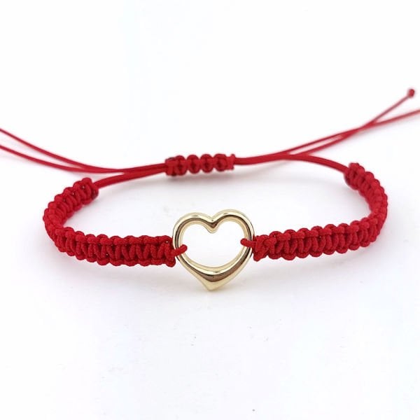 14 Ayar Altın Kalpli Örgü Bileklik - Sevgililer Günü Hediyesi ABYBLK0132