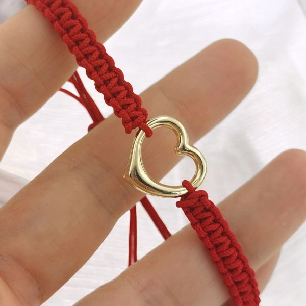 14 Ayar Altın Kalpli Örgü Bileklik - Sevgililer Günü Hediyesi ABYBLK0132