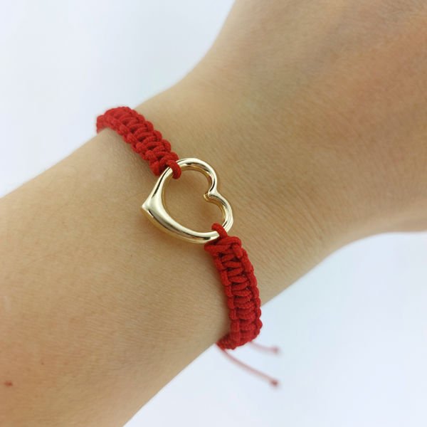 14 Ayar Altın Kalpli Örgü Bileklik - Sevgililer Günü Hediyesi ABYBLK0132