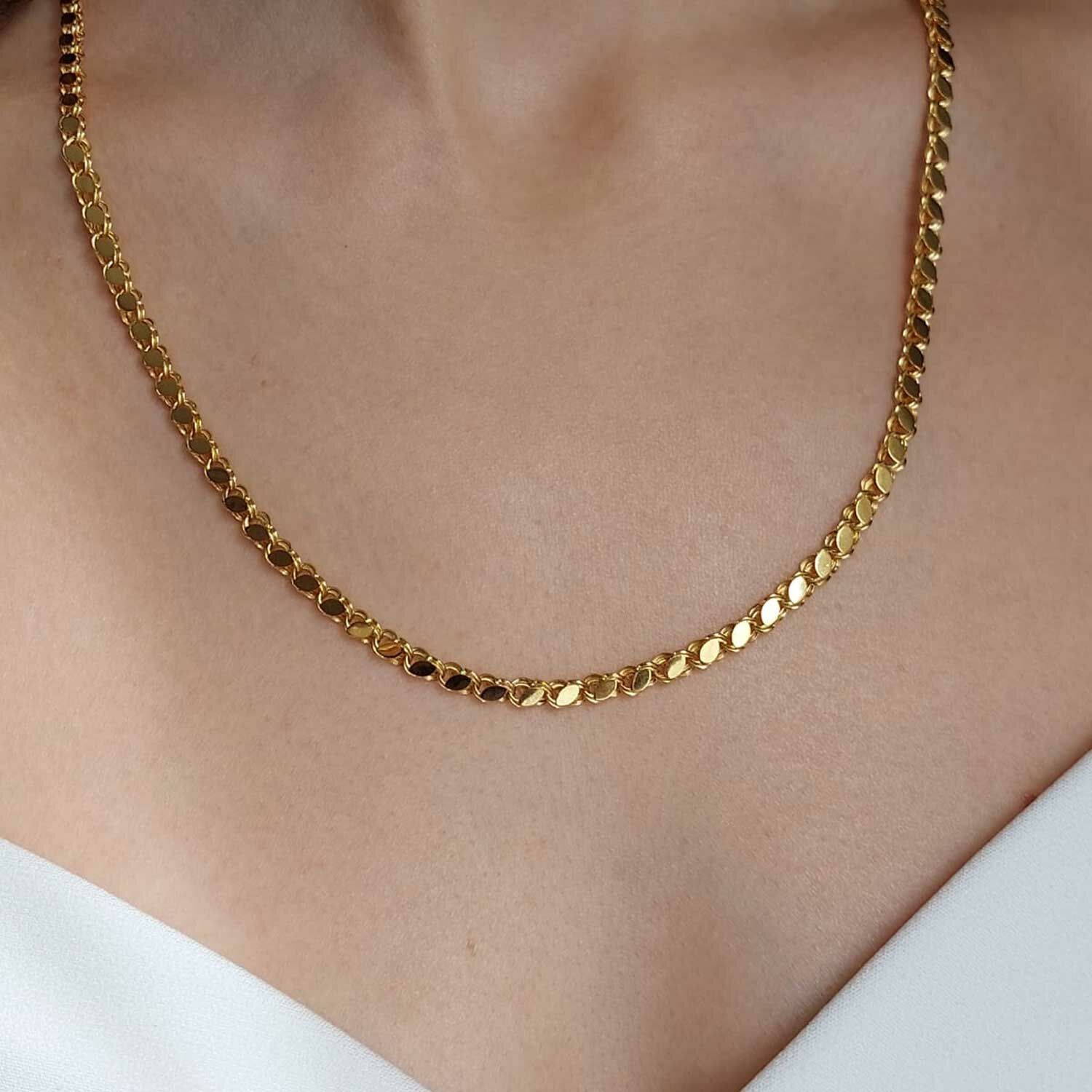 14 Ayar Altın Pullu Zincir 4mm 7.85 Gram 55cm