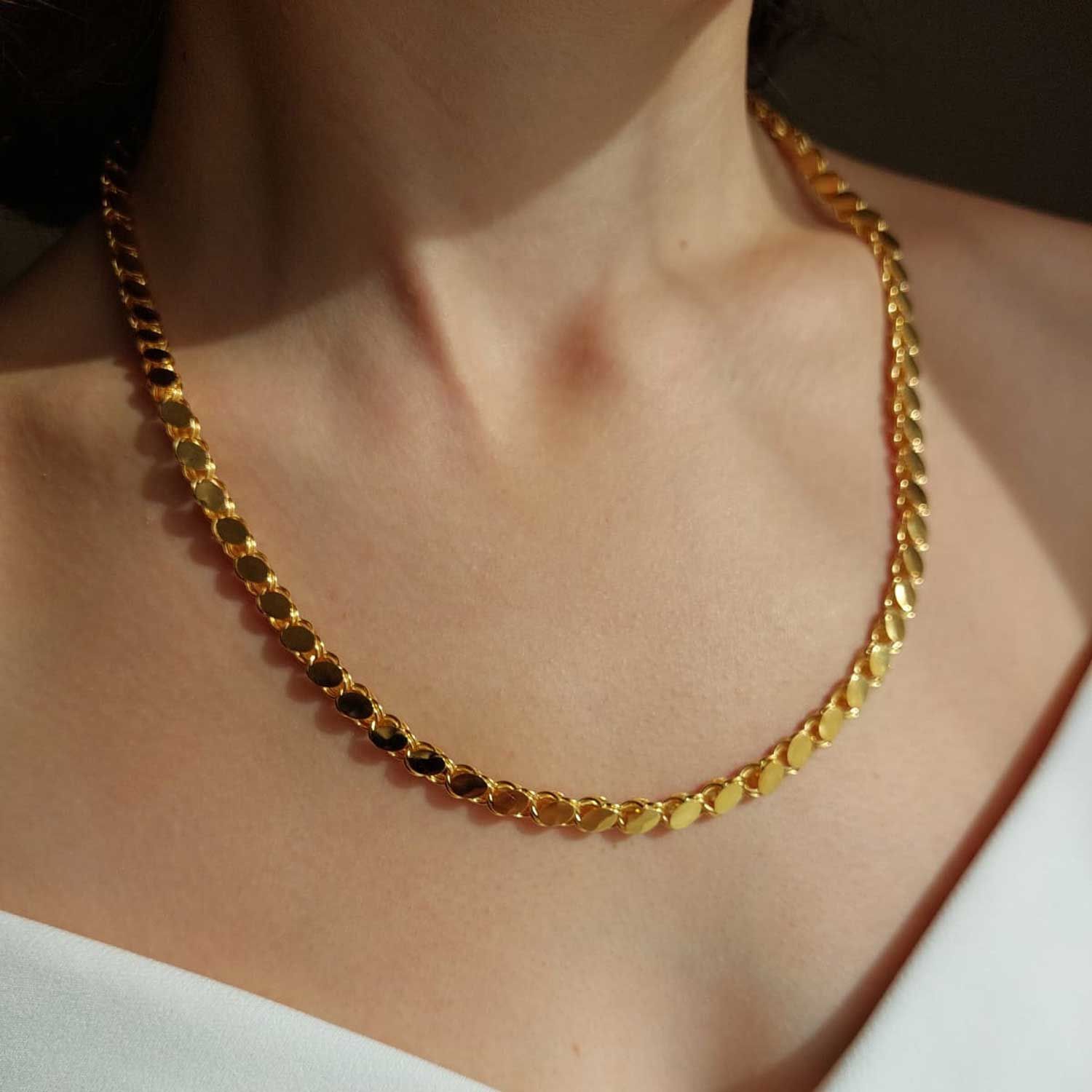 14 Ayar Altın Pullu Zincir 5mm 13.90 Gram 55cm