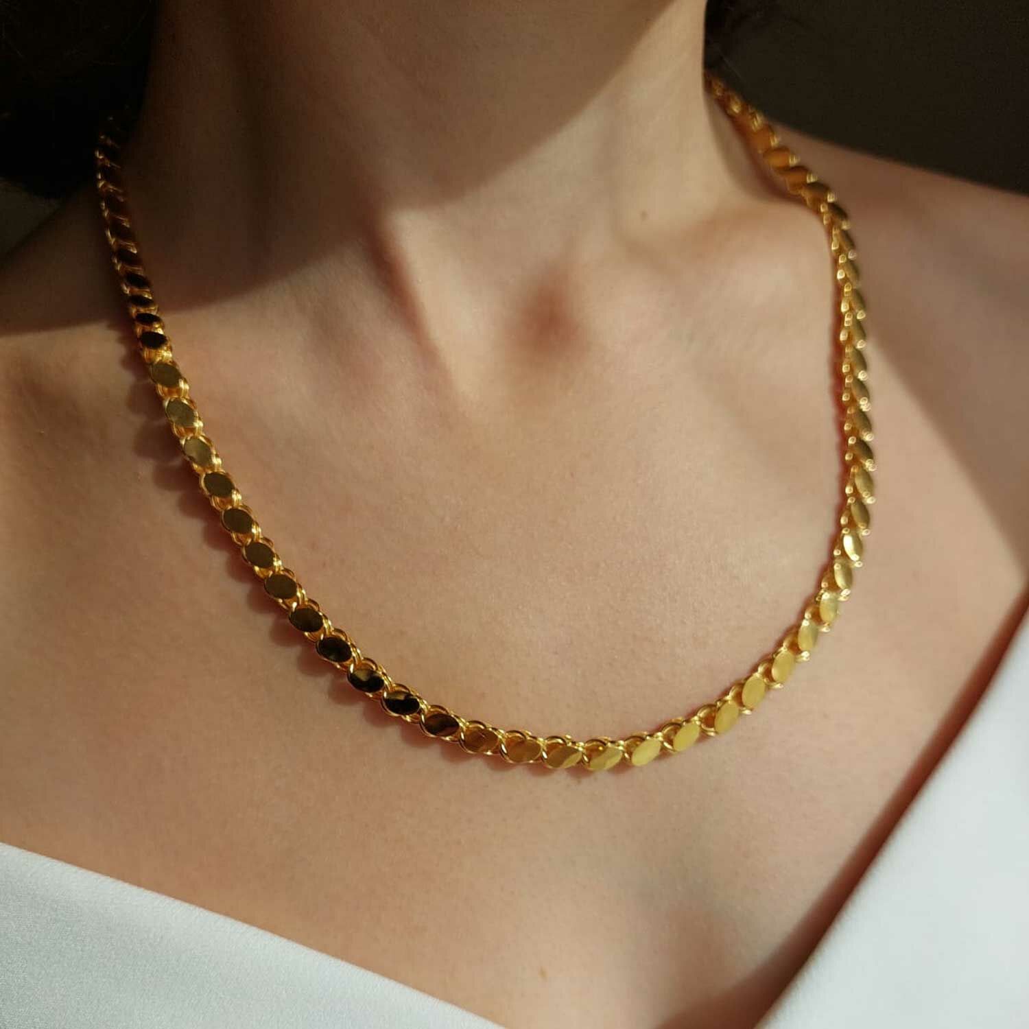 14 Ayar Altın Pullu Zincir 6mm 14.70 Gram 55cm