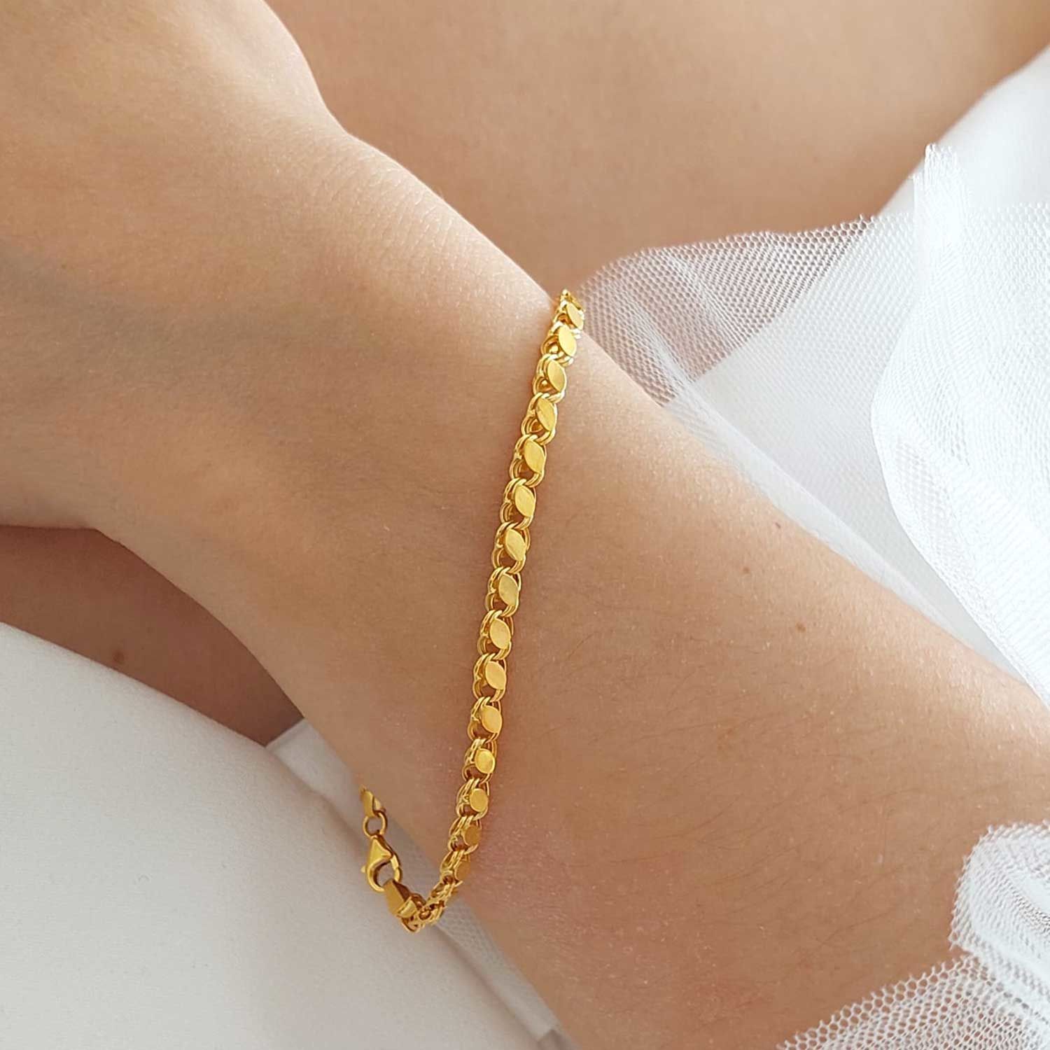 14 Ayar Altın Pullu Halep Bileklik 4mm 19cm 3 Gram