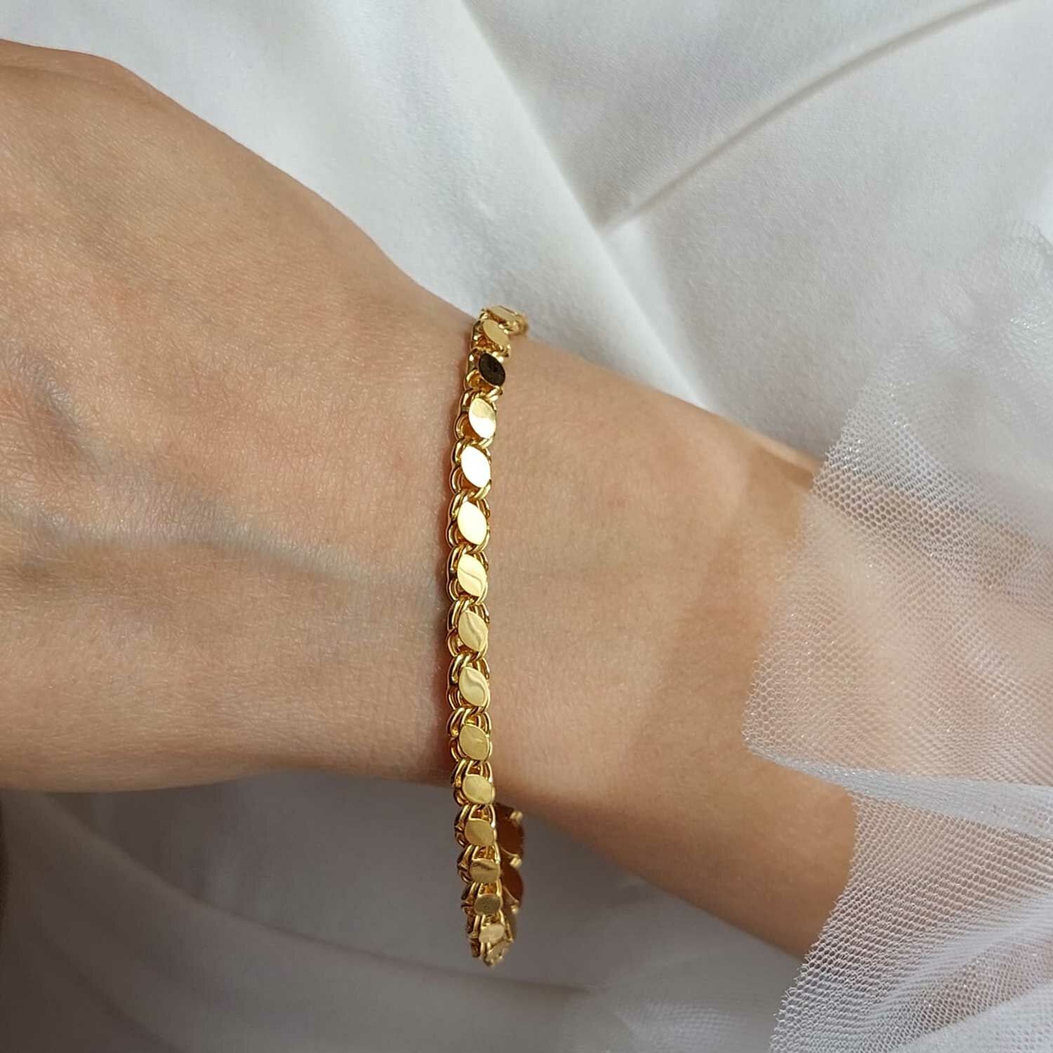 14 Ayar Altın Pullu Halep Bileklik 5mm 19cm 5.20 Gram