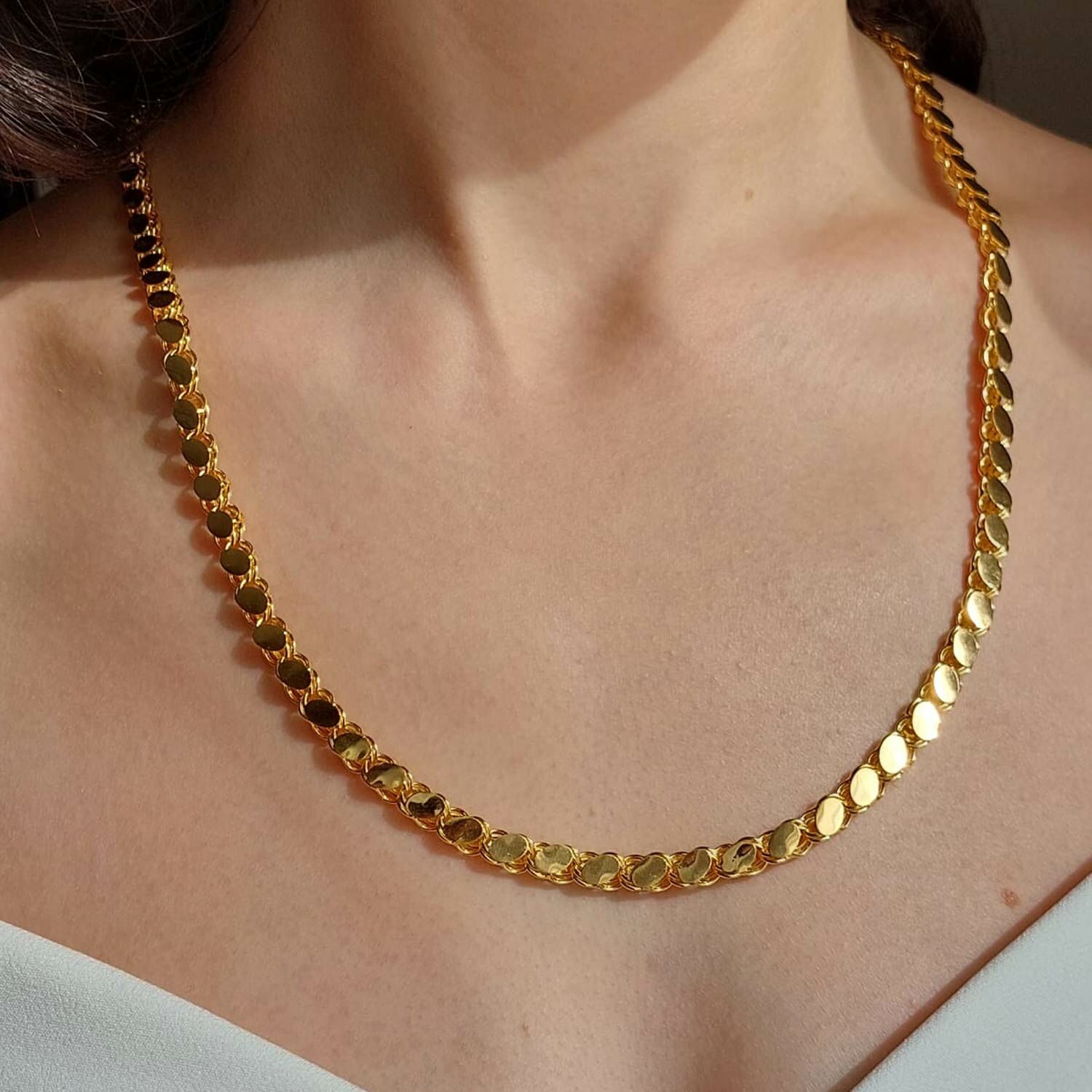 22 Ayar Altın Halep Pullu Zincir Kolye (6mm Kalınlık) 60 Cm 25.86 Gr. ABY22ZC024