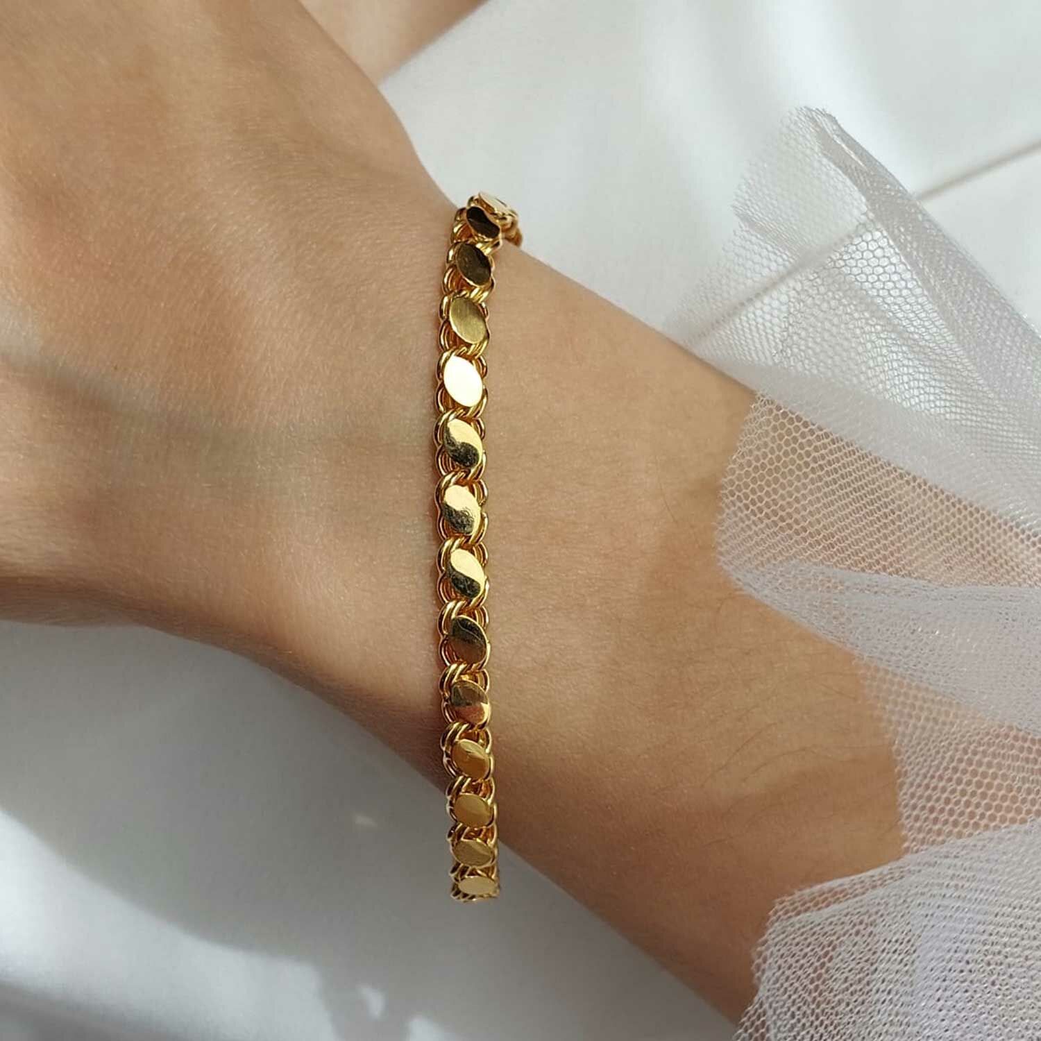 22 Ayar Altın Arpa Pullu Zincir Bileklik (5mm Kalınlık) 19 Cm 7.30 Gr. ABY22BL005