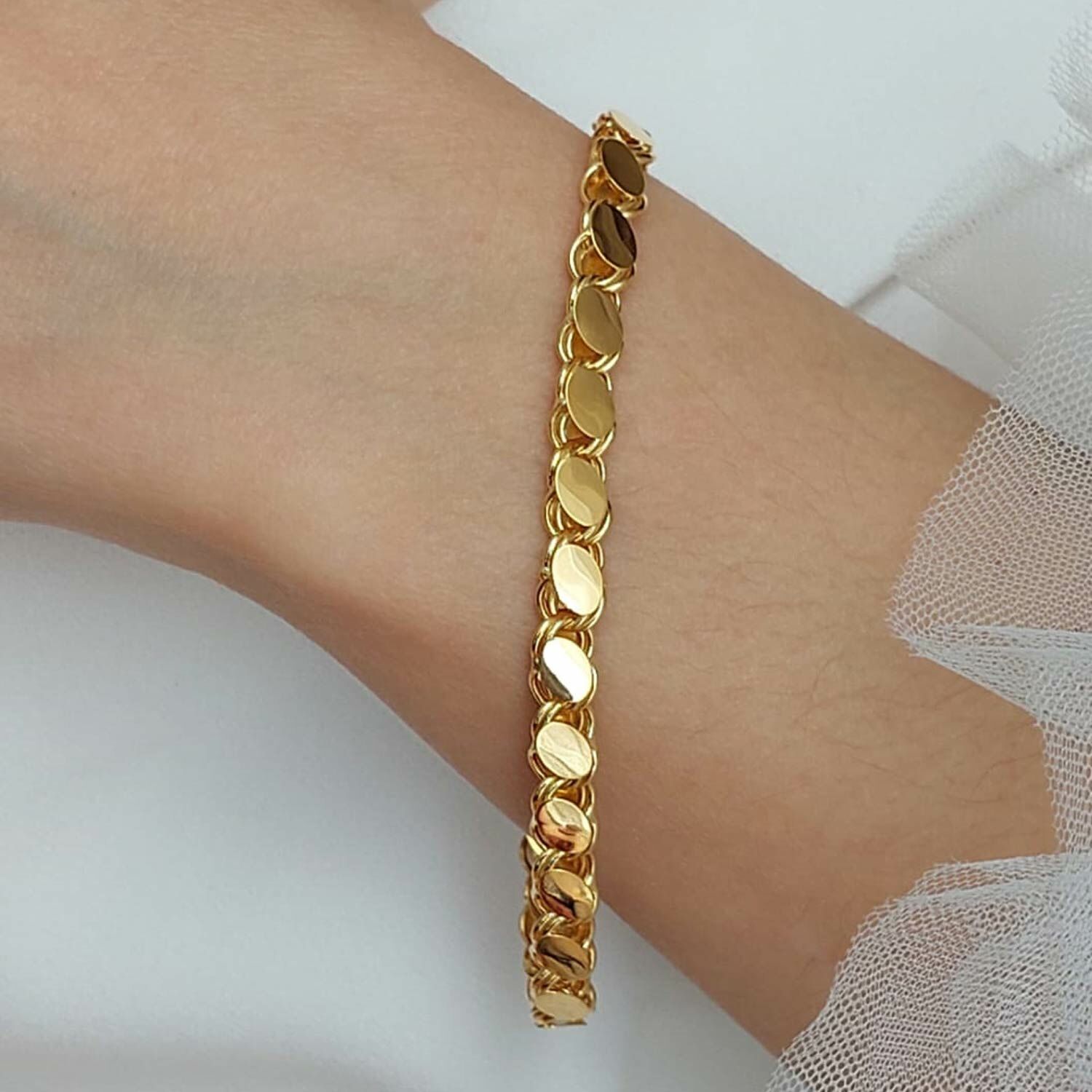 22 Ayar Altın Arpa Pullu Zincir Bileklik (6mm Kalınlık) 19 Cm 9.06 Gr. ABY22BL006