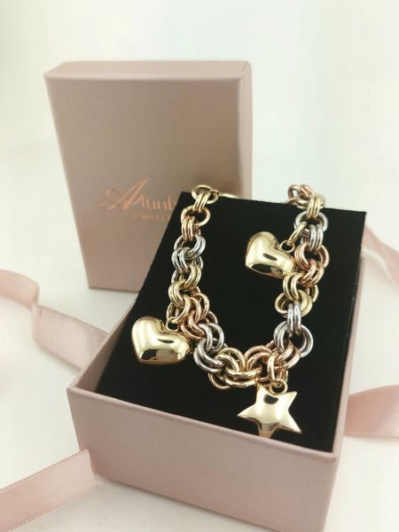 14 Ayar Altın Kalp ve Yıldız Charmlı Bileklik Özel Tasarım - 18.30 Gram ABYBLK0126