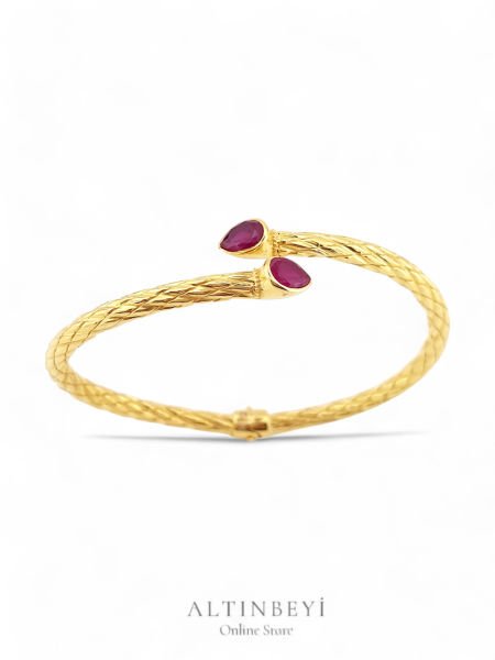 22 Ayar Altın Kelepçe Bilezik Pembe Taşlı 11.50 Gram ABY22KLP003