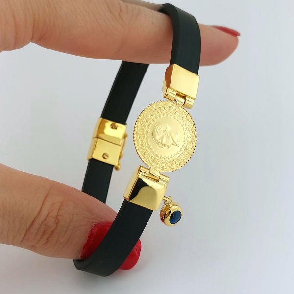 Çeyrek Altınlı Kauçuk Kordonlu Bileklik  ABYBLK0140