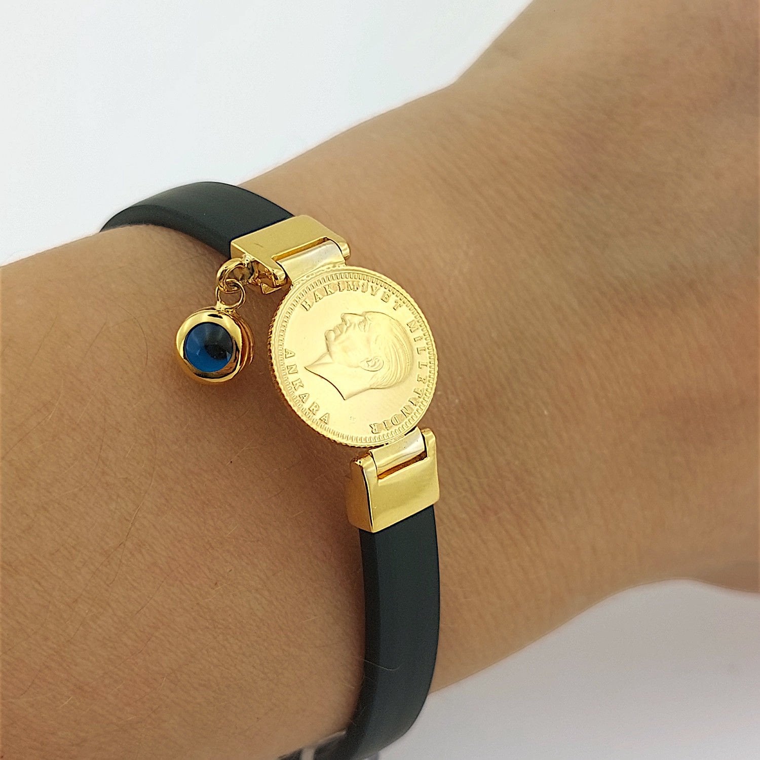 Ata Yarım Altınlı Kauçuk Kordonlu Bileklik  ABYBLK0144