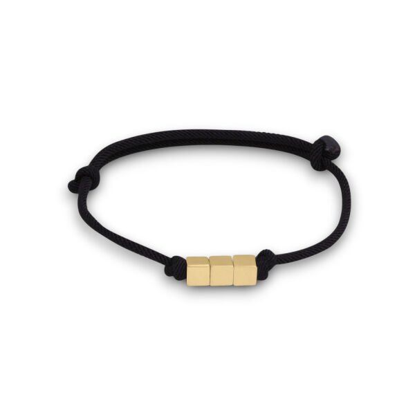 14 Ayar Altın Üç Küplü Ayarlanabilir Erkek Bilekliği Siyah