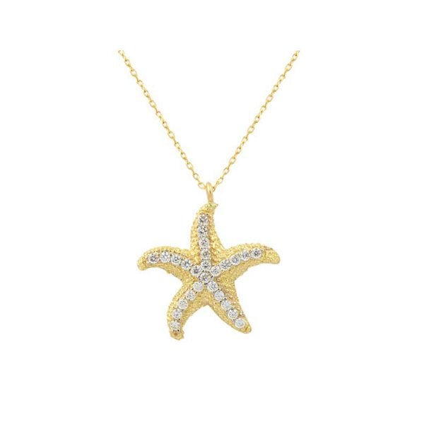 Taşlı Deniz Yıldızı Kolye 2.25 Gram 14 Ayar Altın