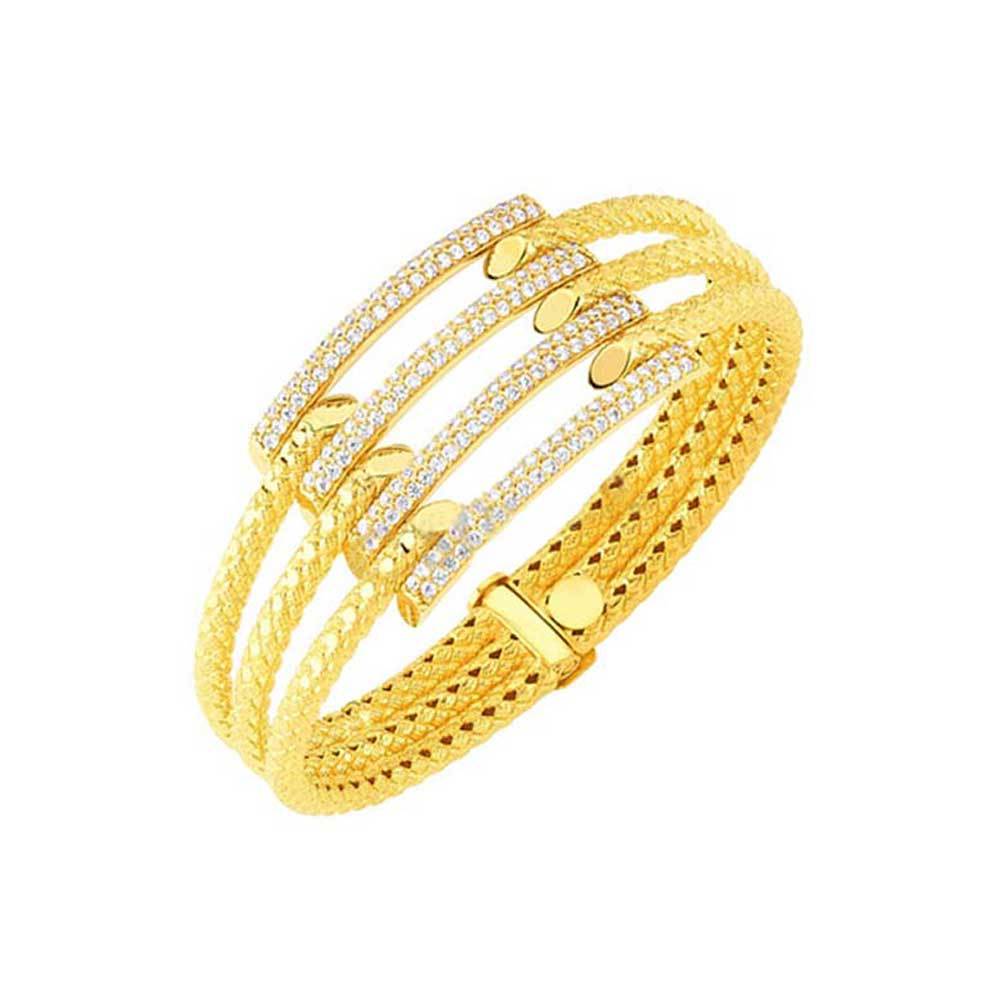 Kaburga Bilezik 3 Sıralı Taşlı 14 Ayar Altın 26.65 Gram