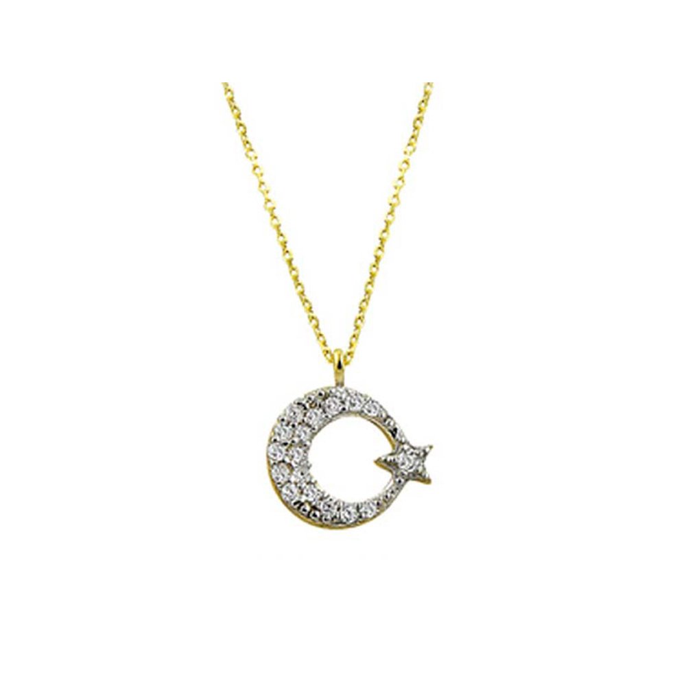 Altın Ay Yıldız Kolye Taşlı 14 Ayar 1.58 Gram