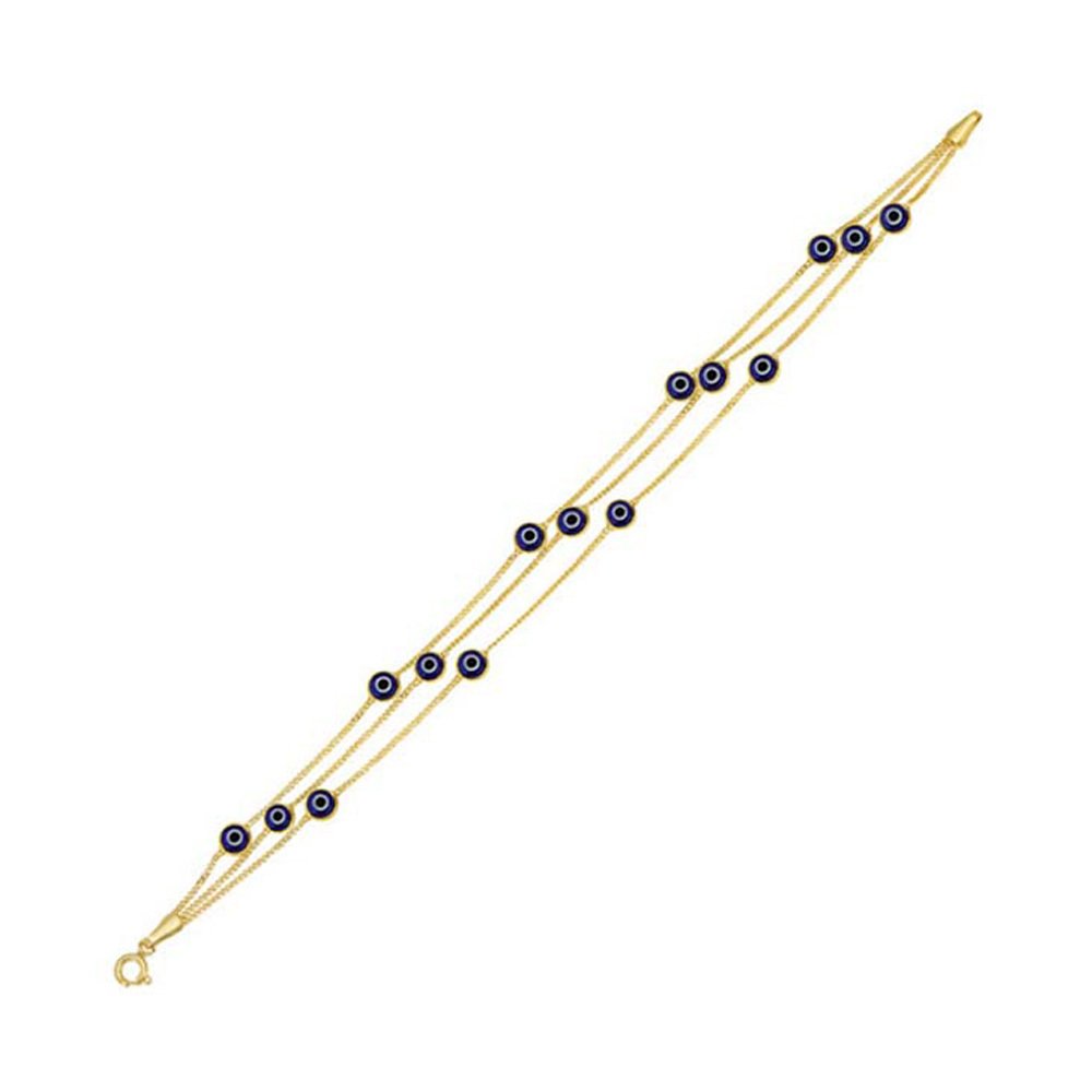 3 Zincirli Nazar Boncuklu Altın Bileklik 3.85 Gram 14 Ayar
