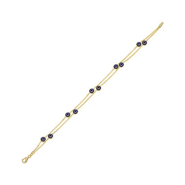 Çift Zincirli Nazar Boncuklu Altın Bileklik 2.75 Gram 14 Ayar