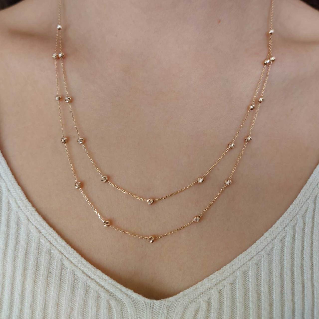 İki Sıra Dorika Kolye Rose 14 Ayar Altın 3.60 Gram