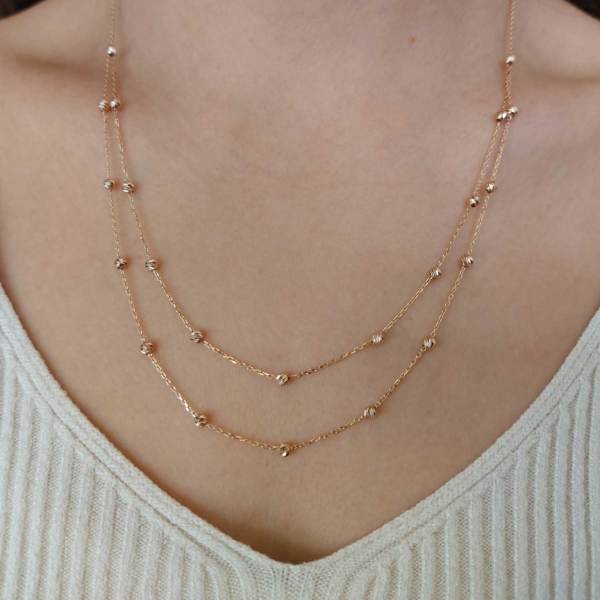 İki Sıra Dorika Kolye Rose 14 Ayar Altın 3.60 Gram