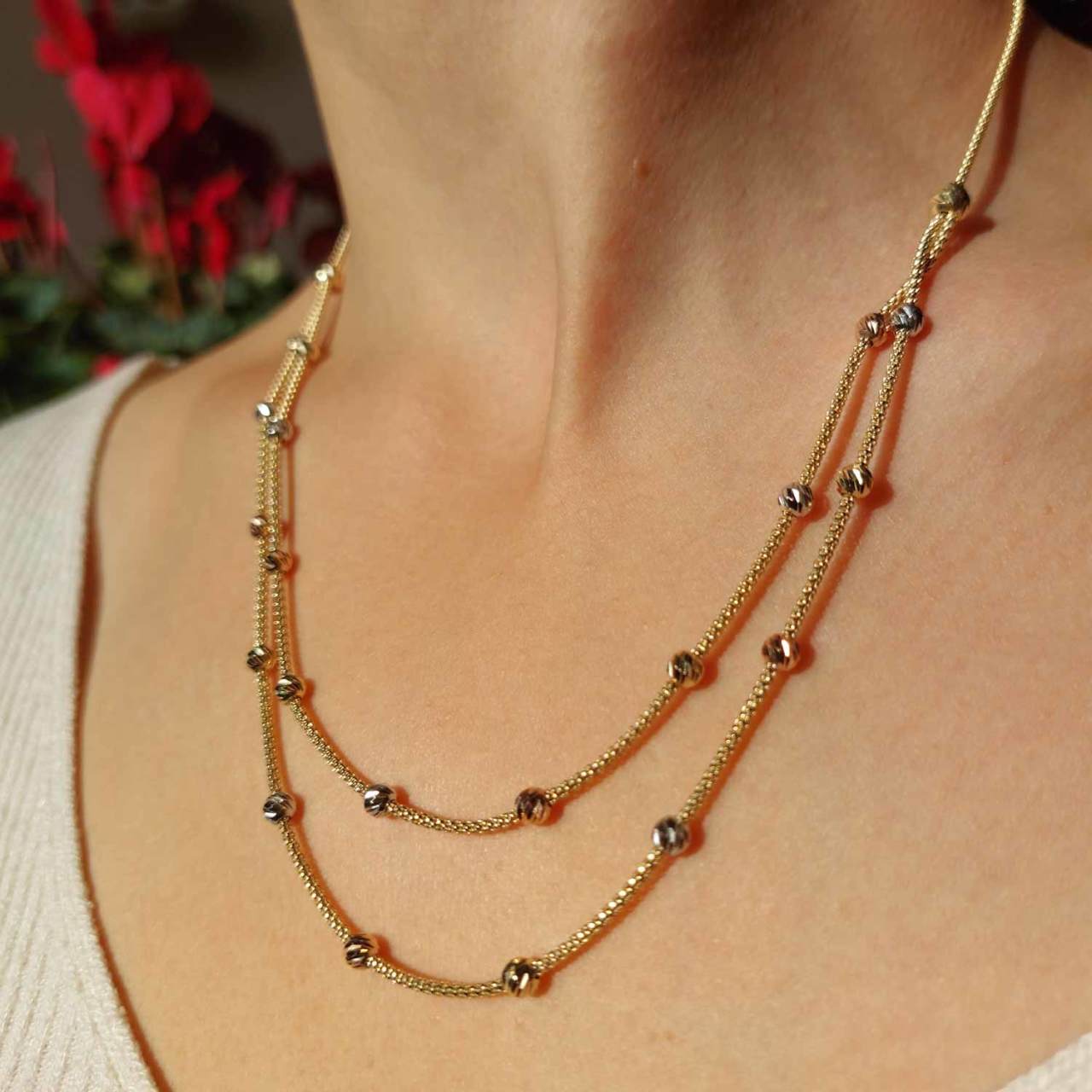 İki Sıralı Dorika Kolye 14 Ayar Altın 7.20 Gram