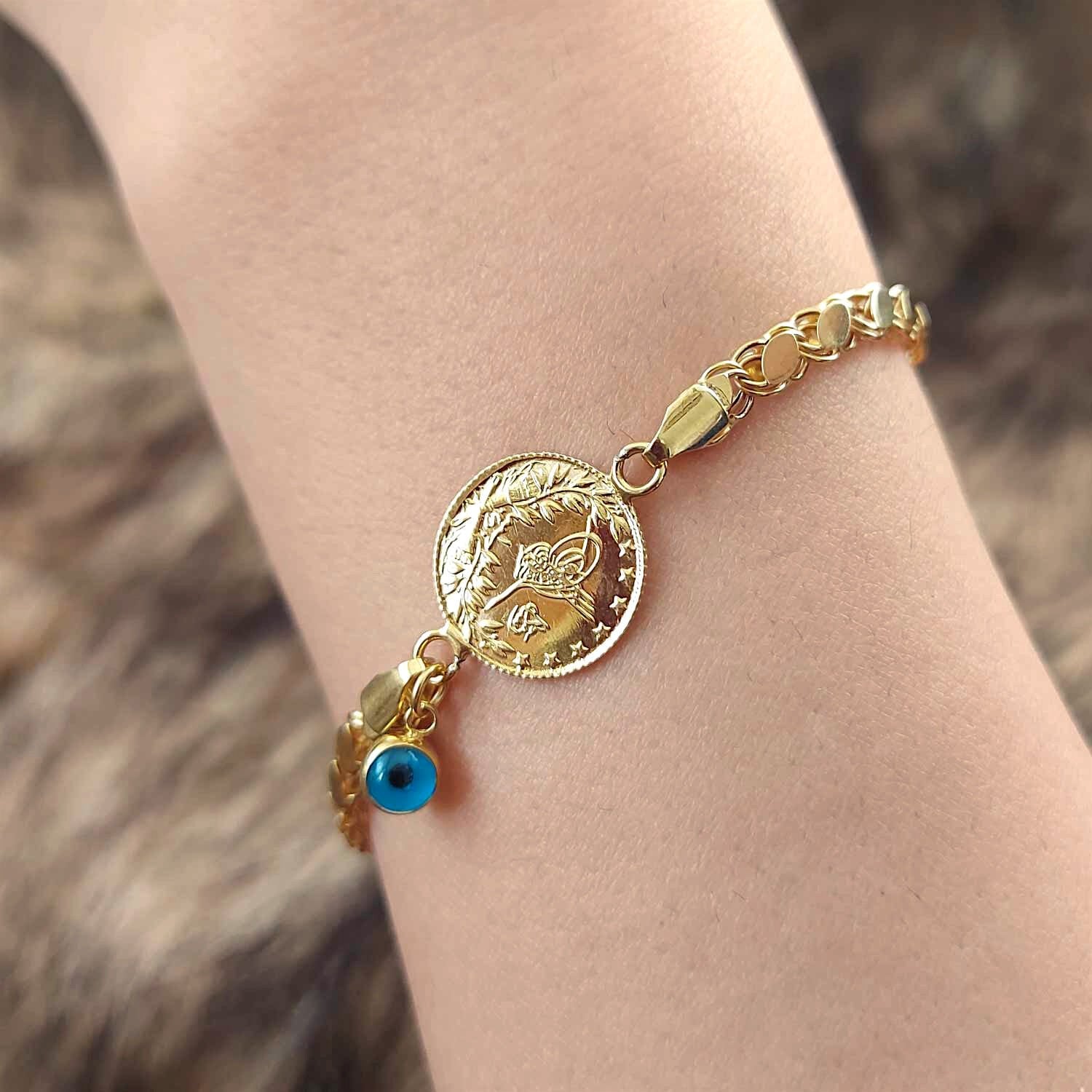 22 Ayar Reşat Çeyrekli 14 Ayar Pullu Zincirli Bileklik