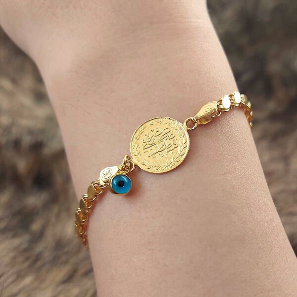 22 Ayar Reşat Çeyrekli 14 Ayar Pullu Zincirli Bileklik