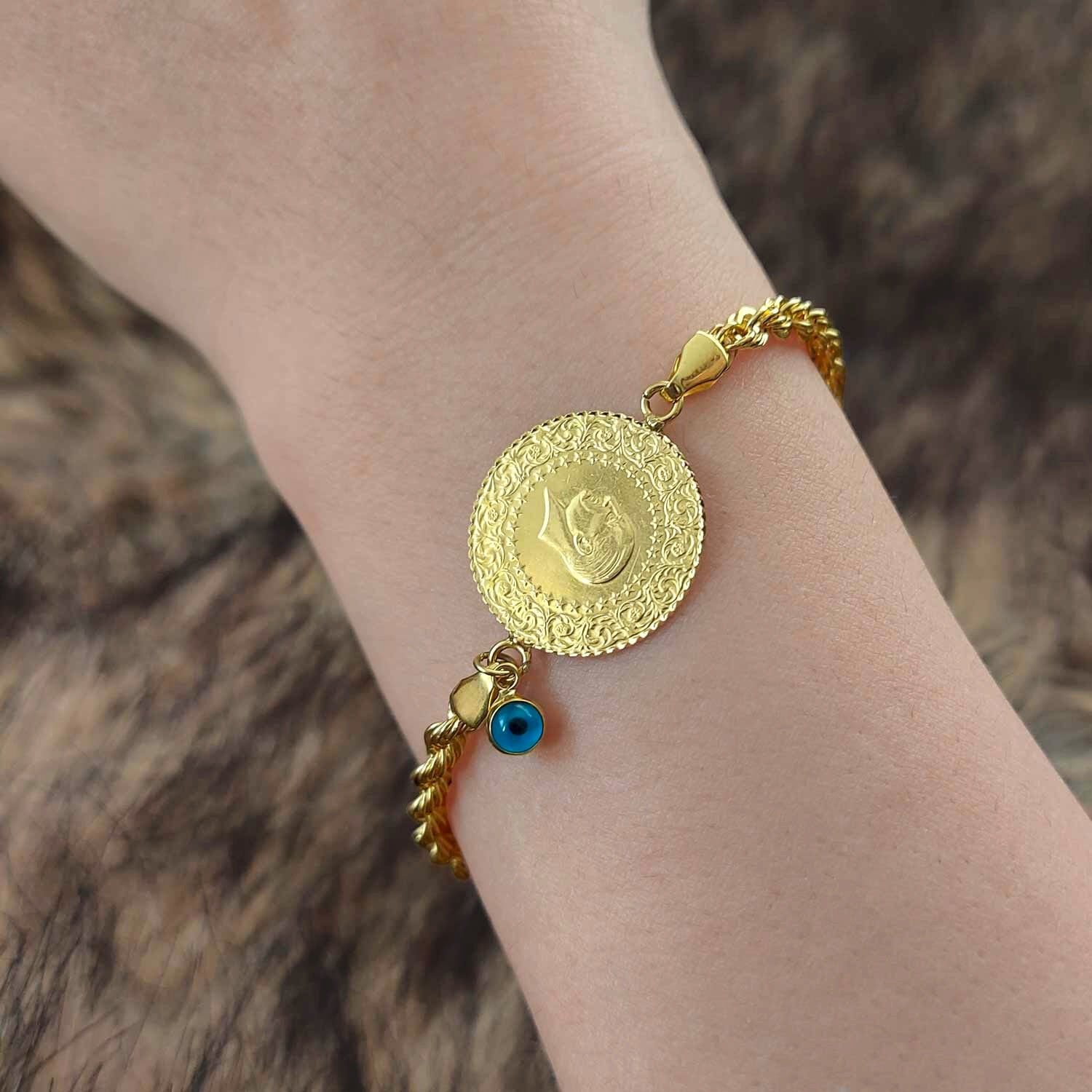 22 Ayar Yatırımlık Yeni Yarım Altınlı 14 Ayar Halat Zincirli Bileklik