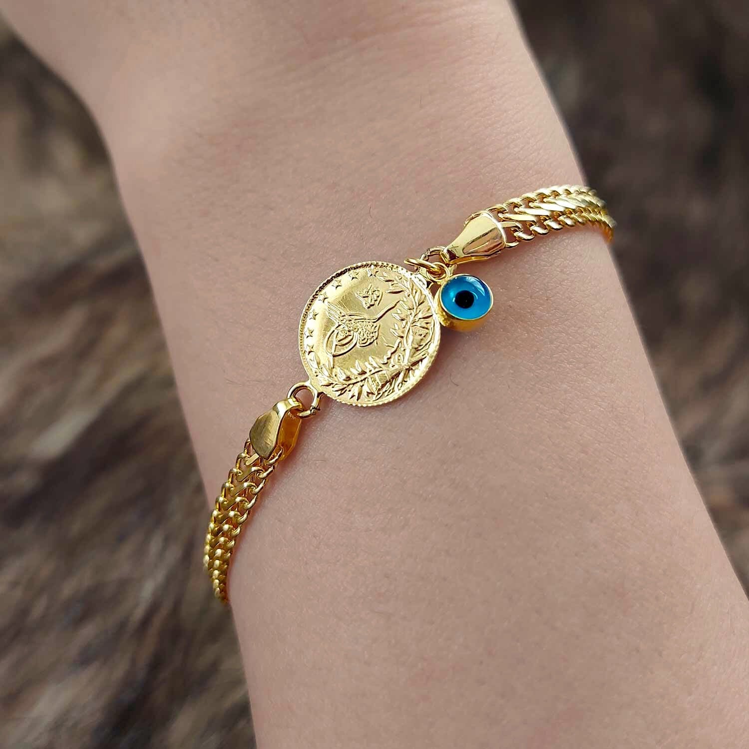 22 Ayar Reşat Çeyrek Altınlı 14 Ayar Kordonlu Bileklik