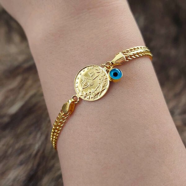 22 Ayar Reşat Çeyrek Altınlı 14 Ayar Kordonlu Bileklik