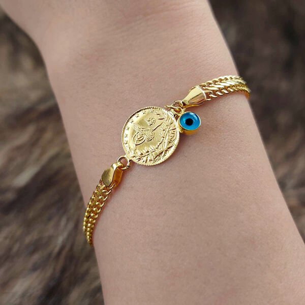 22 Ayar Reşat Çeyrek Altınlı 14 Ayar Kordonlu Bileklik