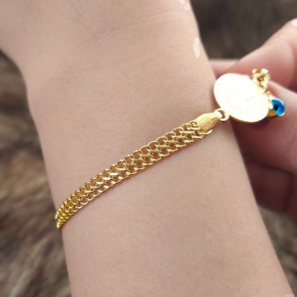 22 Ayar Reşat Çeyrek Altınlı 14 Ayar Kordonlu Bileklik