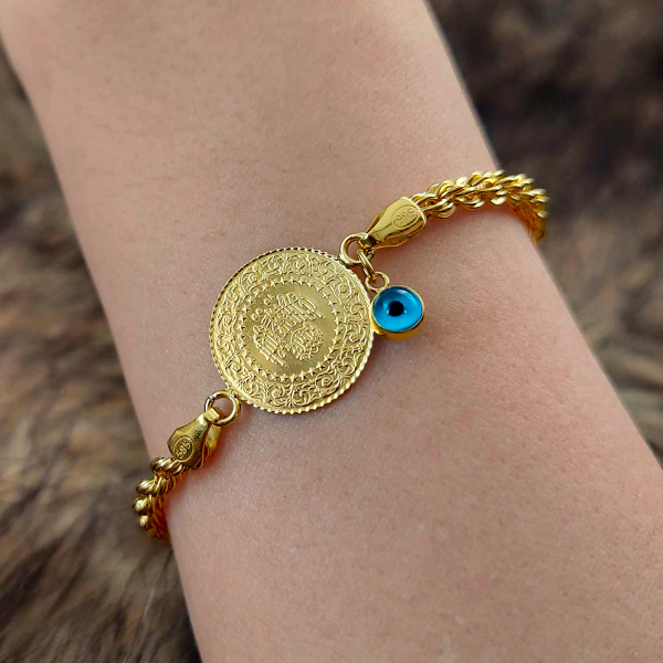 22 Ayar Çeyrek Altınlı 14 Ayar Halat Zincirli Bileklik