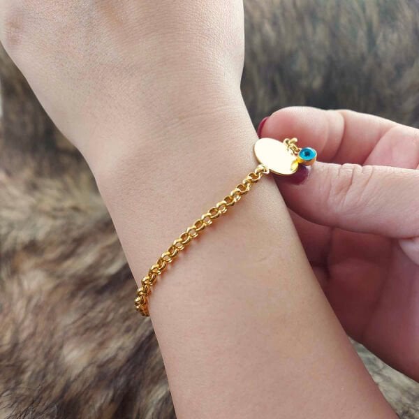 22 Ayar Ata Çeyrek Altın Detaylı 14 Ayar Altın Kordon Bileklik