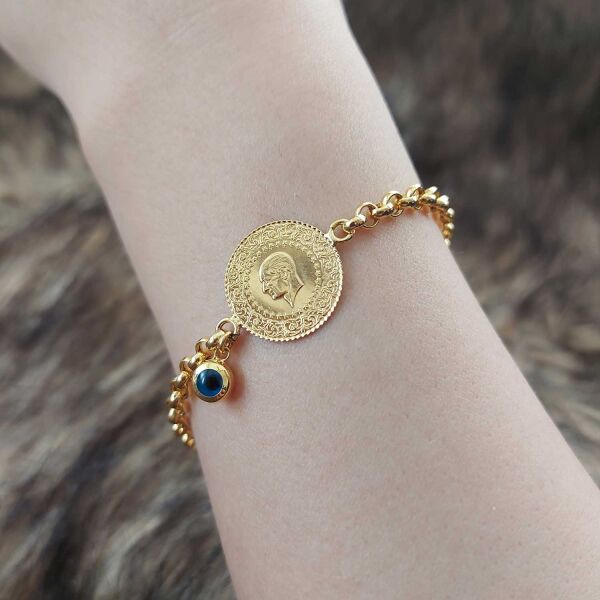 22 Ayar Yatırımlık Yeni Çeyrek Altınlı 14 Ayar Zincirli Bileklik