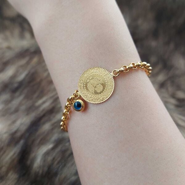 22 Ayar Yatırımlık Yeni Çeyrek Altınlı 14 Ayar Zincirli Bileklik