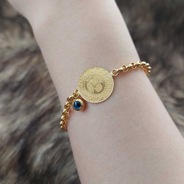 22 Ayar Yatırımlık Yeni Çeyrek Altınlı 14 Ayar Zincirli Bileklik