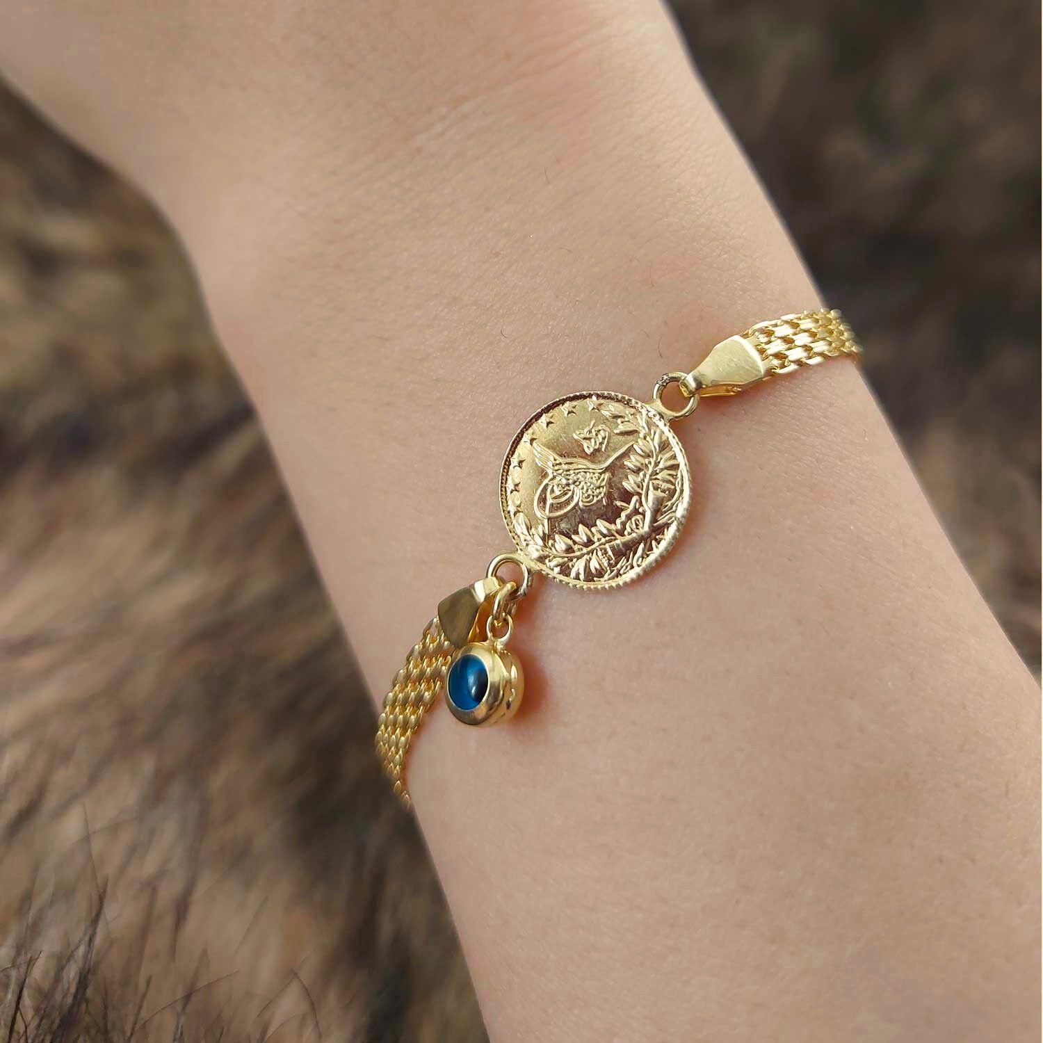 22 Ayar Reşat Çeyrek Altınlı 14 Ayar Kordonlu Bileklik