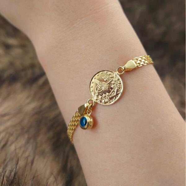 22 Ayar Reşat Çeyrek Altınlı 14 Ayar Kordonlu Bileklik