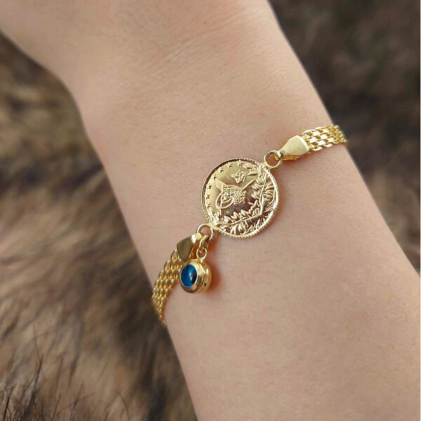 22 Ayar Reşat Çeyrek Altınlı 14 Ayar Kordonlu Bileklik