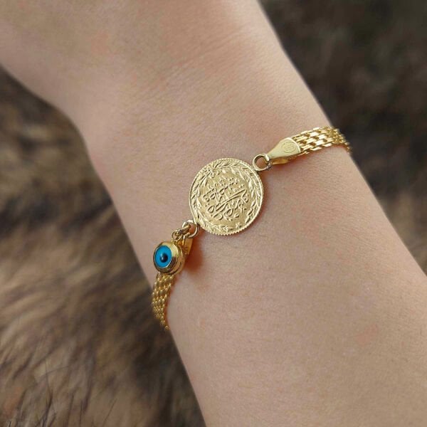 22 Ayar Reşat Çeyrek Altınlı 14 Ayar Kordonlu Bileklik