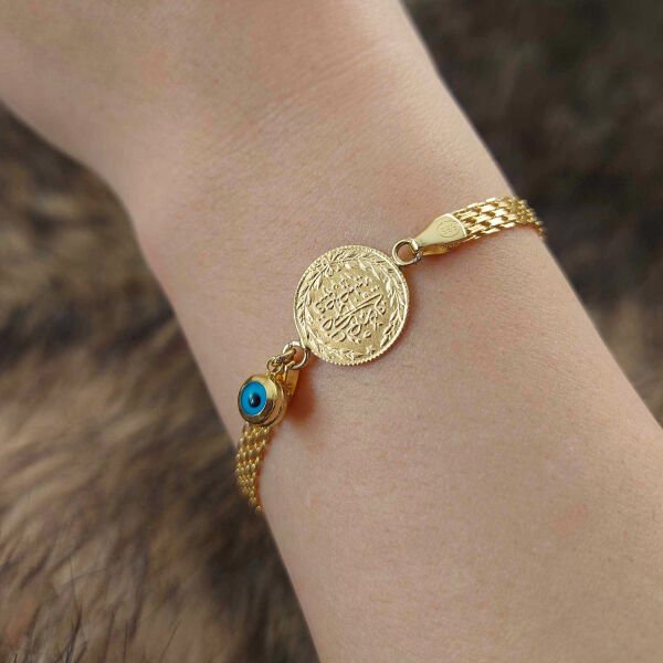 22 Ayar Reşat Çeyrek Altınlı 14 Ayar Kordonlu Bileklik