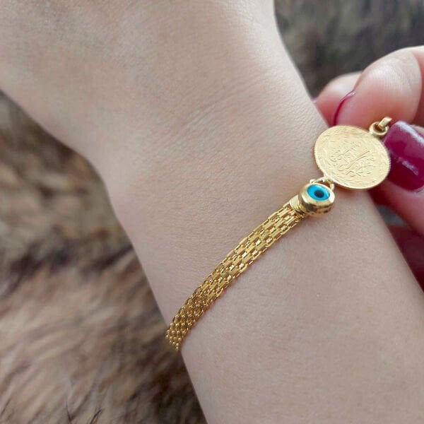 22 Ayar Reşat Çeyrek Altınlı 14 Ayar Kordonlu Bileklik