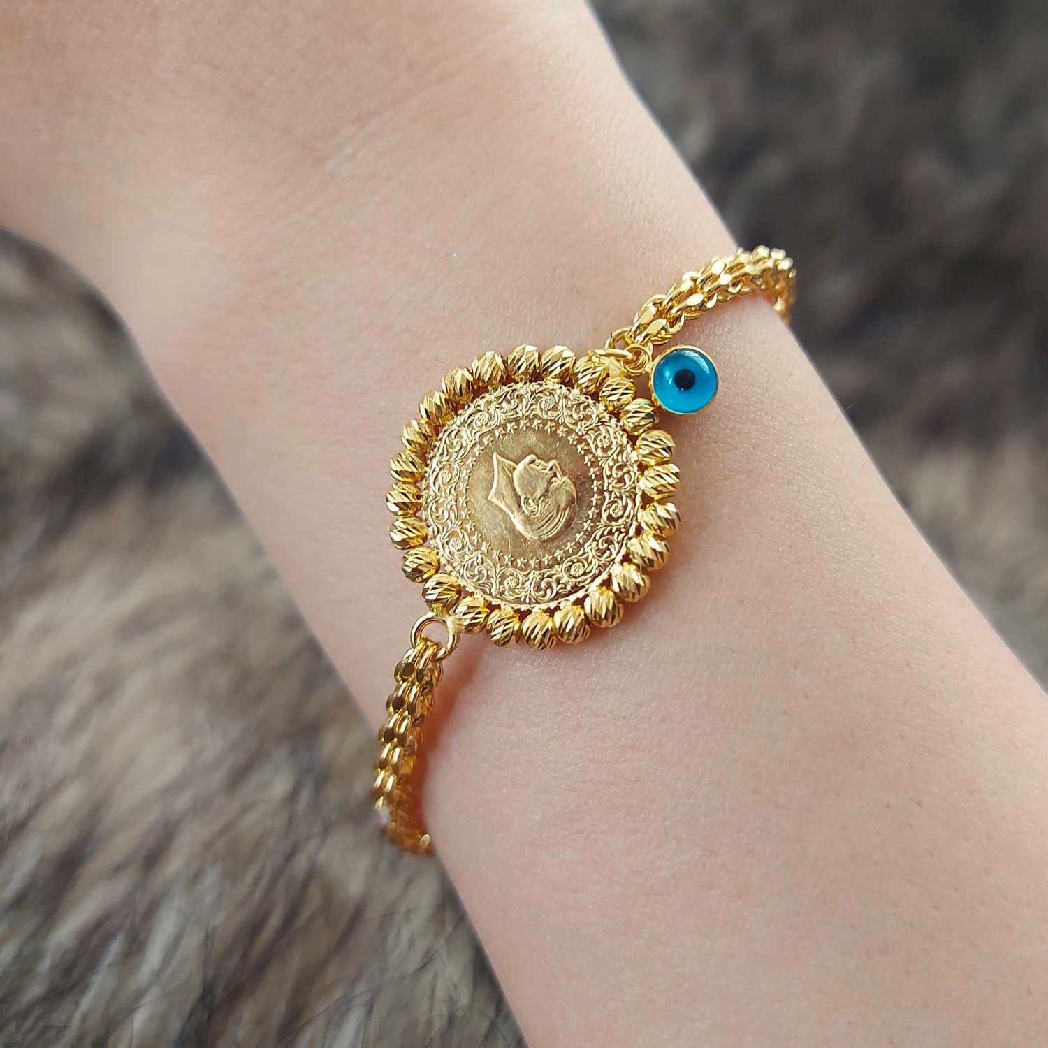 22 Ayar Yatırımlık Yeni Çeyrek Altınlı 14 Ayar Altın Kordonlu Bileklik