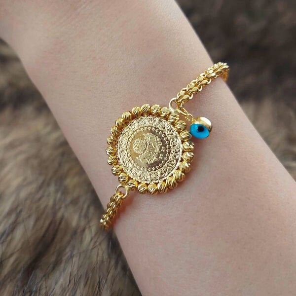 22 Ayar Yatırımlık Yeni Çeyrek Altınlı 14 Ayar Altın Kordonlu Bileklik