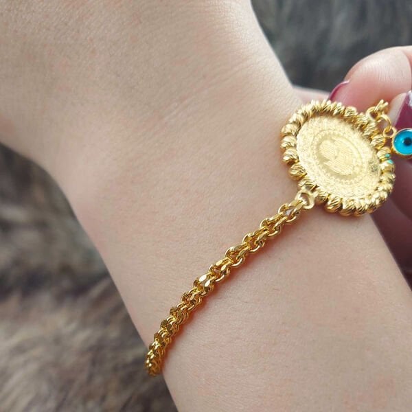 22 Ayar Yatırımlık Yeni Çeyrek Altınlı 14 Ayar Altın Kordonlu Bileklik