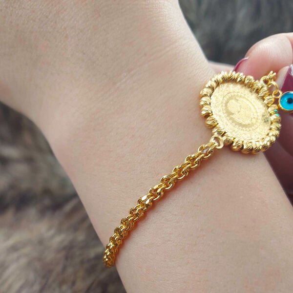 22 Ayar Yatırımlık Yeni Çeyrek Altınlı 14 Ayar Altın Kordonlu Bileklik