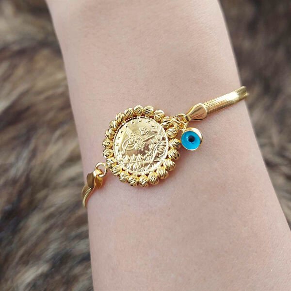 22 Ayar Yatırımlık Reşat Çeyrek Altınlı 14 Ayar Kordonlu Bileklik