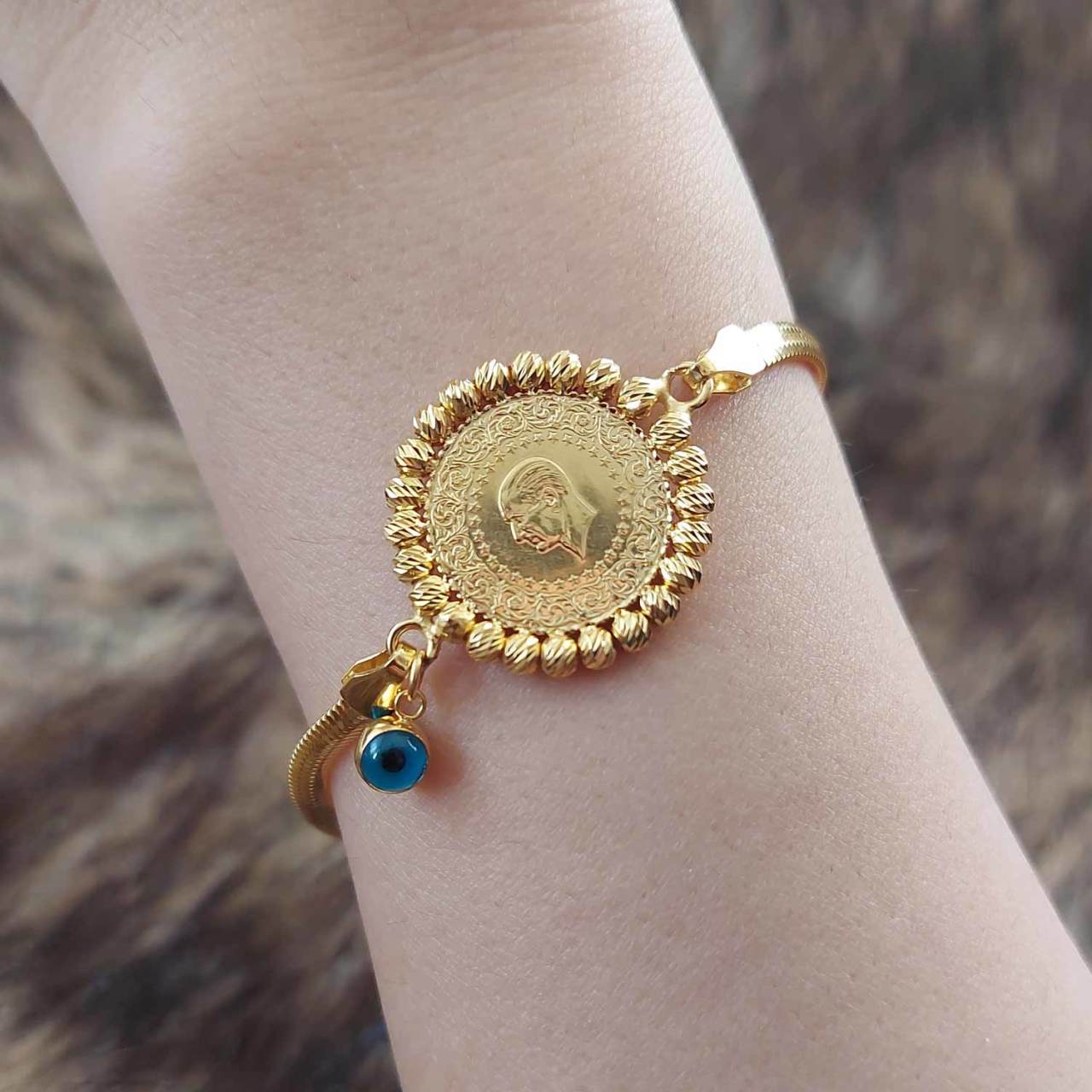 22 Ayar Yatırımlık Çeyrek Altınlı 14 Ayar Dorikalı Altın Bileklik